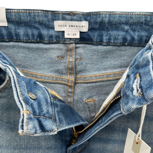 Good American Good Curve Crop Skinny Blue Distressed High Rise Denim Jean 6 / 28 - Picture 7 of 9